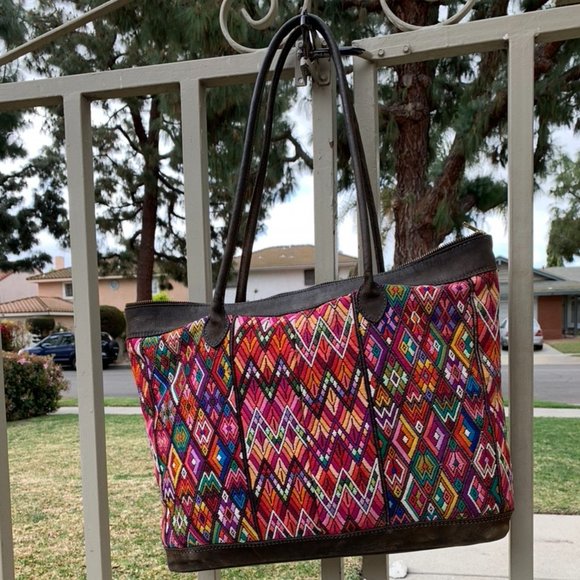 Gypsies and Debutantes style suede & huipil tote (horizontal) - Picture 4 of 6